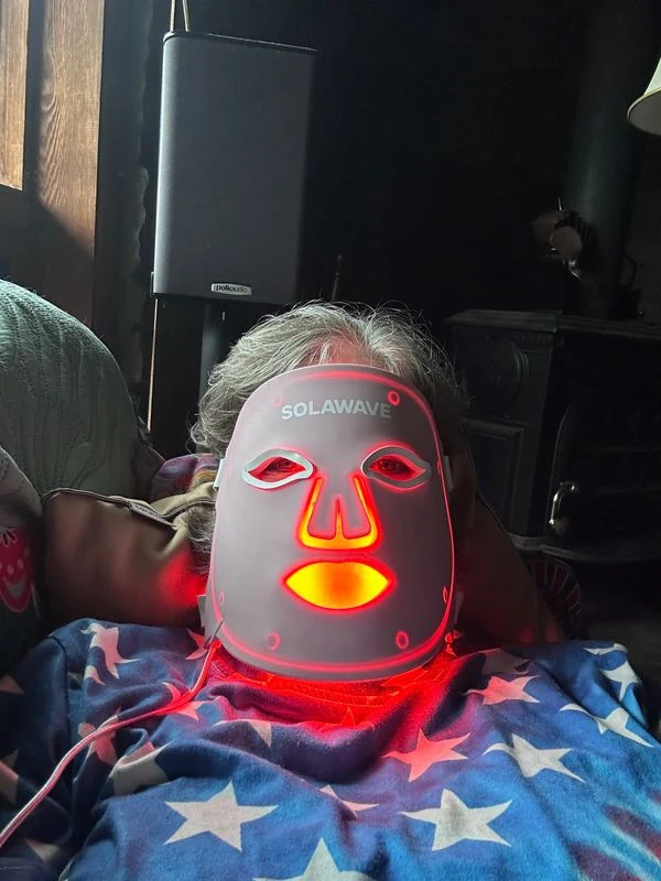 Barbara F. wearing Solawave face mask